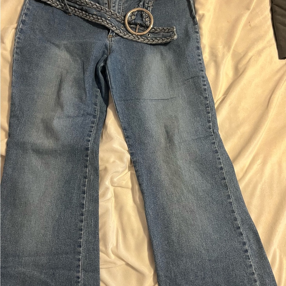 Blue Boot Cut Jeans with Faded Denim